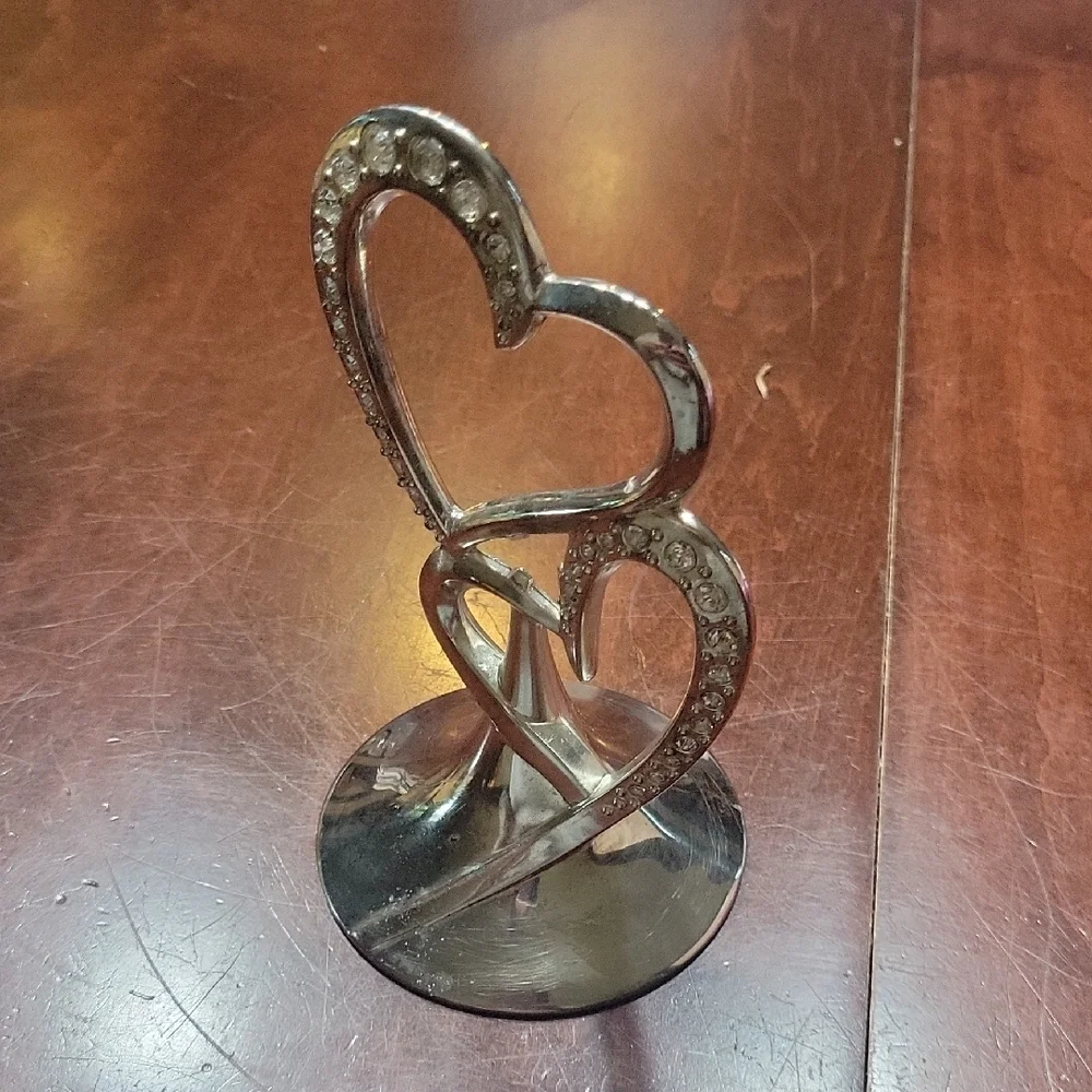 Elegant Silver Heart Cake Topper